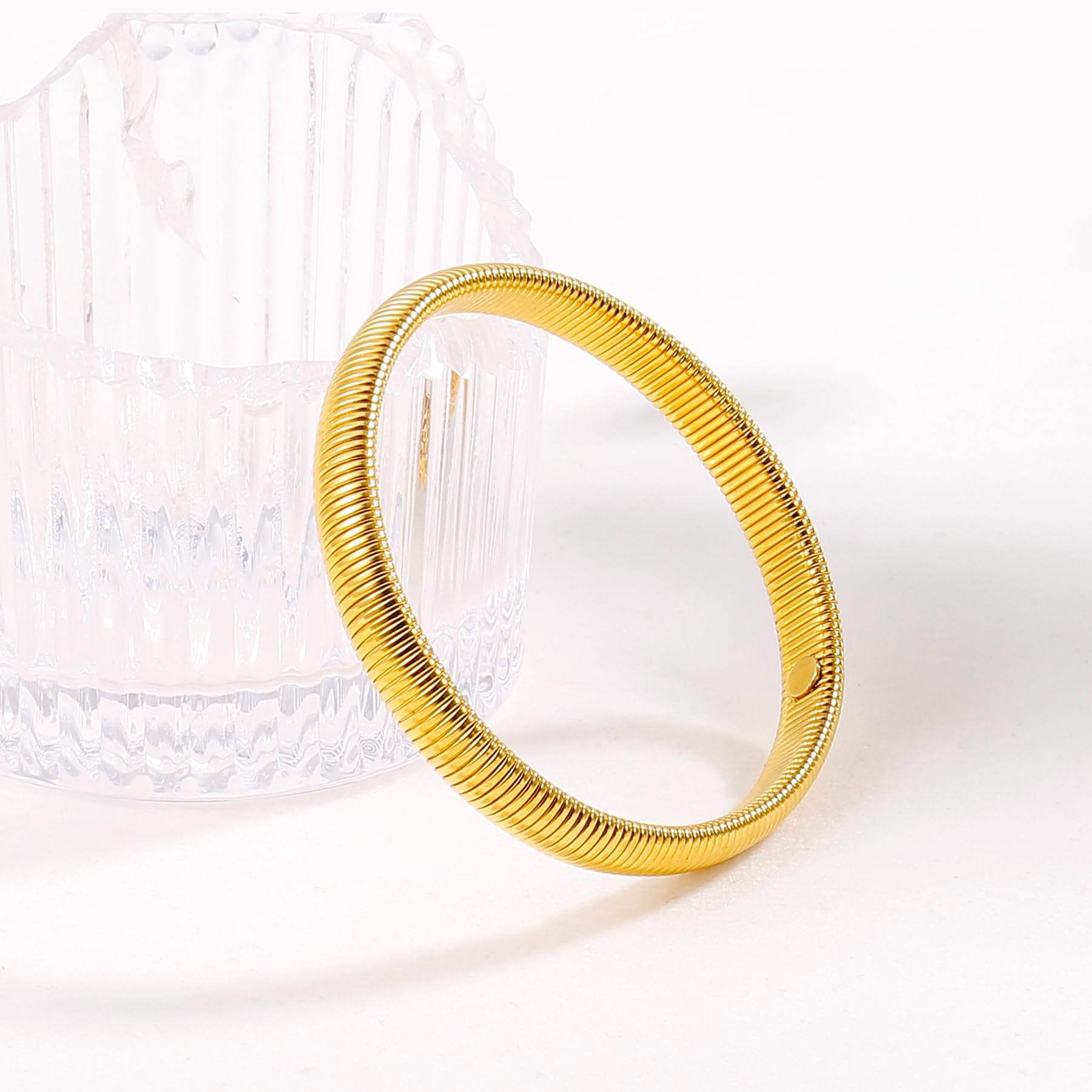 TEULRIP Gold Plated Stainless Steel Elastic Stripe Bracelet