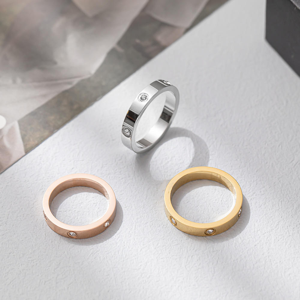 TEULRIP Anti Tarnish Gold, Silver & Rose Gold Minimal Design Zircon Stainless Steel Unisex Ring