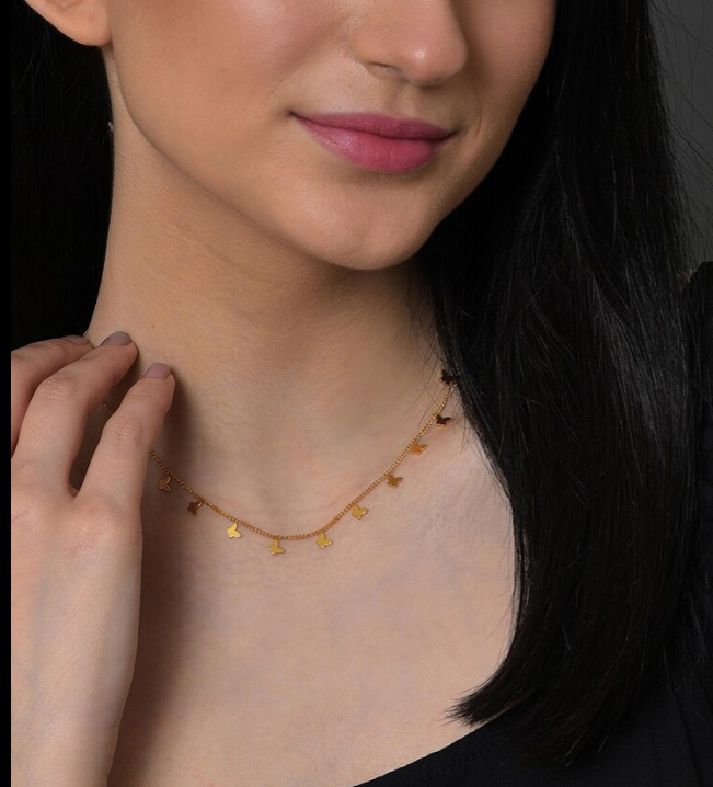 TEULRIP Multiple Butterfly Charms Titanium Steel Gold Plated Necklace for Women