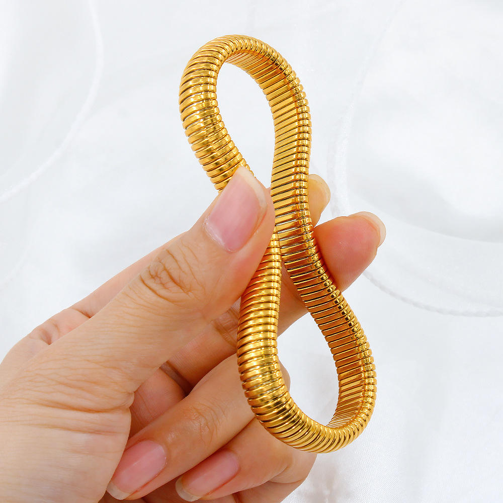 TEULRIP Gold Plated Stainless Steel Elastic Stripe Bracelet