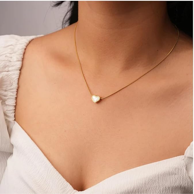 TEULRIP Gold Plated Heart Charm Stainless Steel Necklace for Women