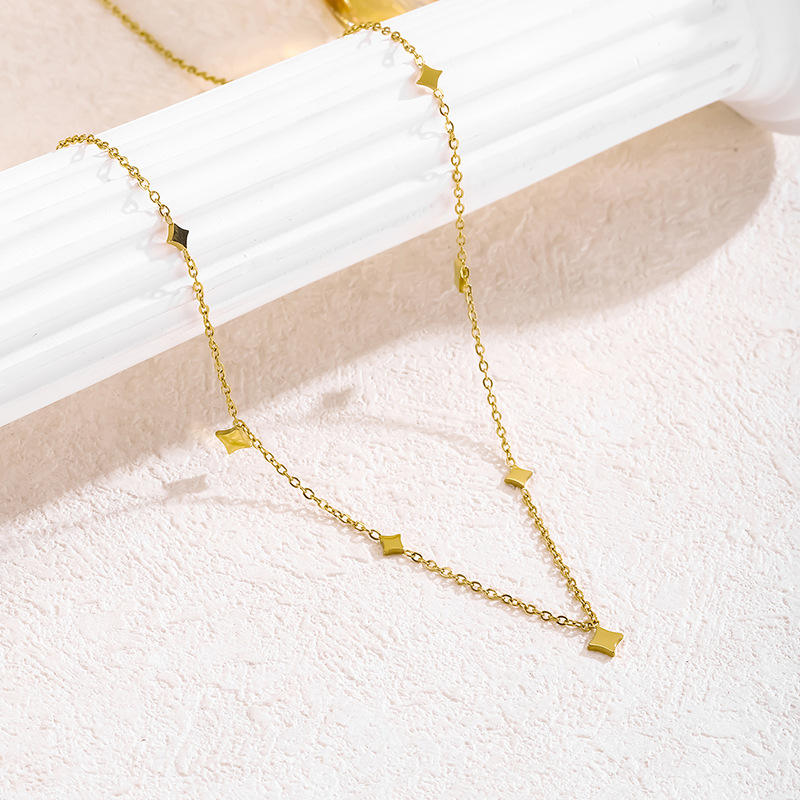 TEULRIP Anti Tarnish Combo for Her - Gold Plated Delicate Star Charm Stainless Steel Necklace & Bracelet