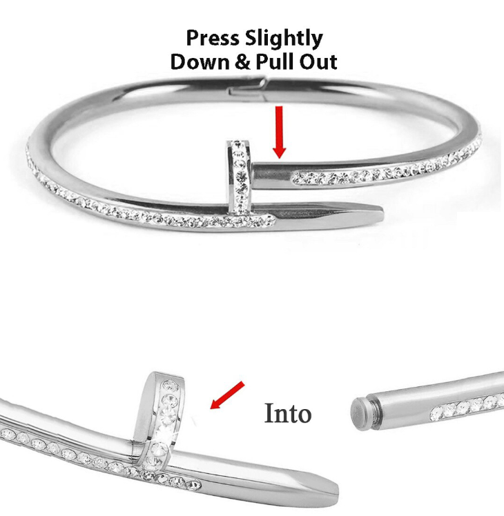 TEULRIP Stainless Steel Nail Diamond Silver Cuff Bracelet for Women
