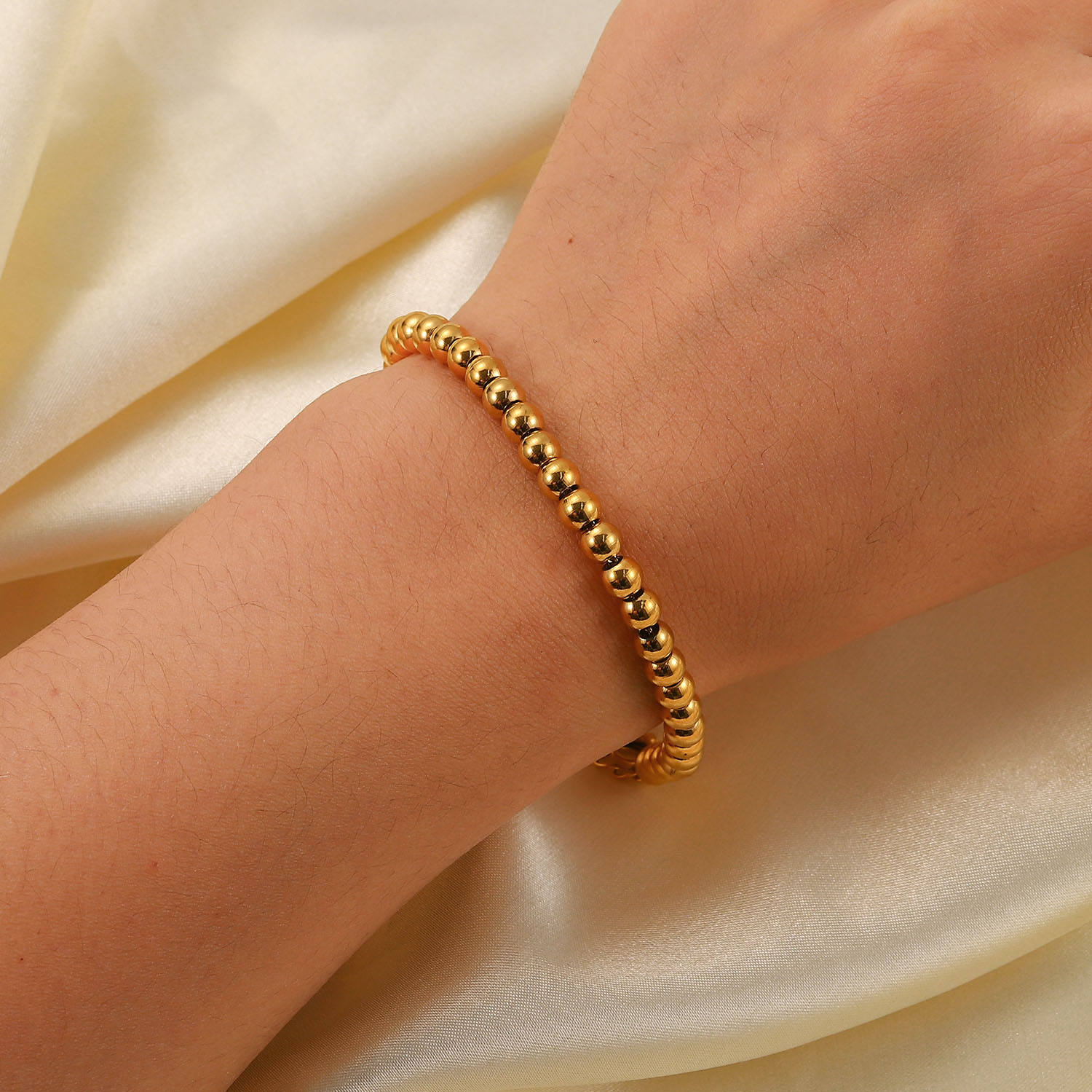 TEULRIP Gold Plated Stainless Steel Beaded Bracelet for Women