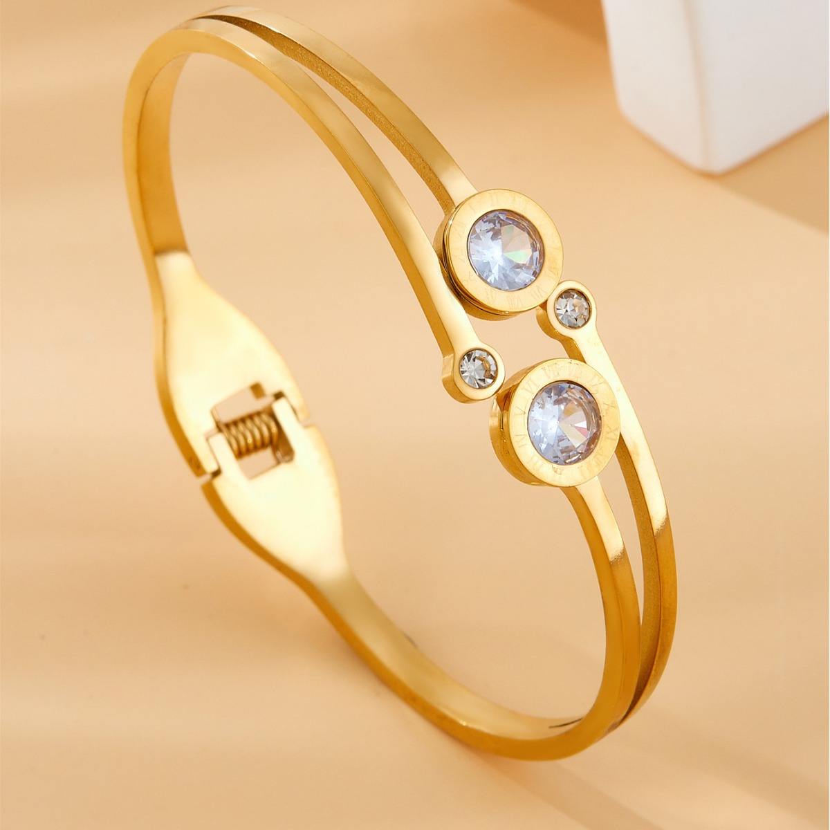 TEULRIP Stainless Steel Zirconia Roman Numeral Bangle Bracelet for Women