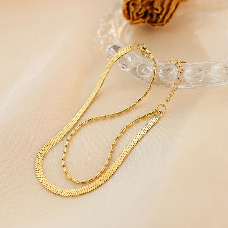 TEULRIP Stainless Steel Adjustable Double Layered Snake Chain Bracelet