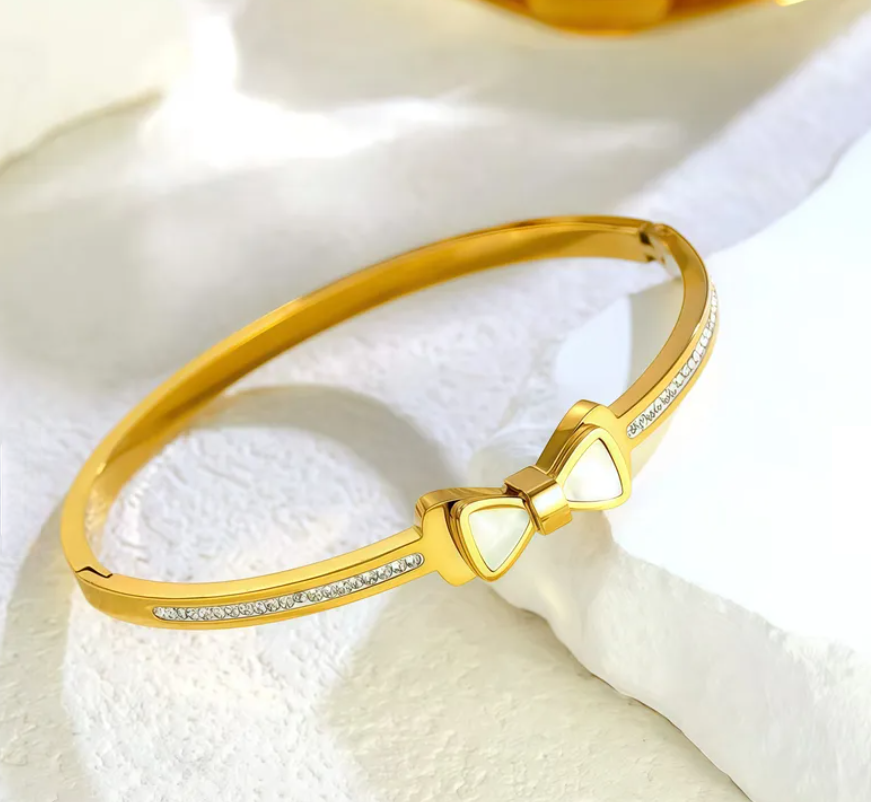 TEULRIP Gold Plated Stainless Steel Butterfly Diamond Bracelet for Women