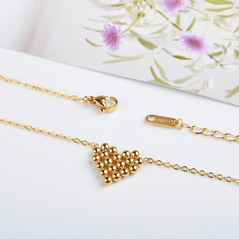 TEULRIP Gold Plated Stainless Steel Heart Beads Necklace for Women