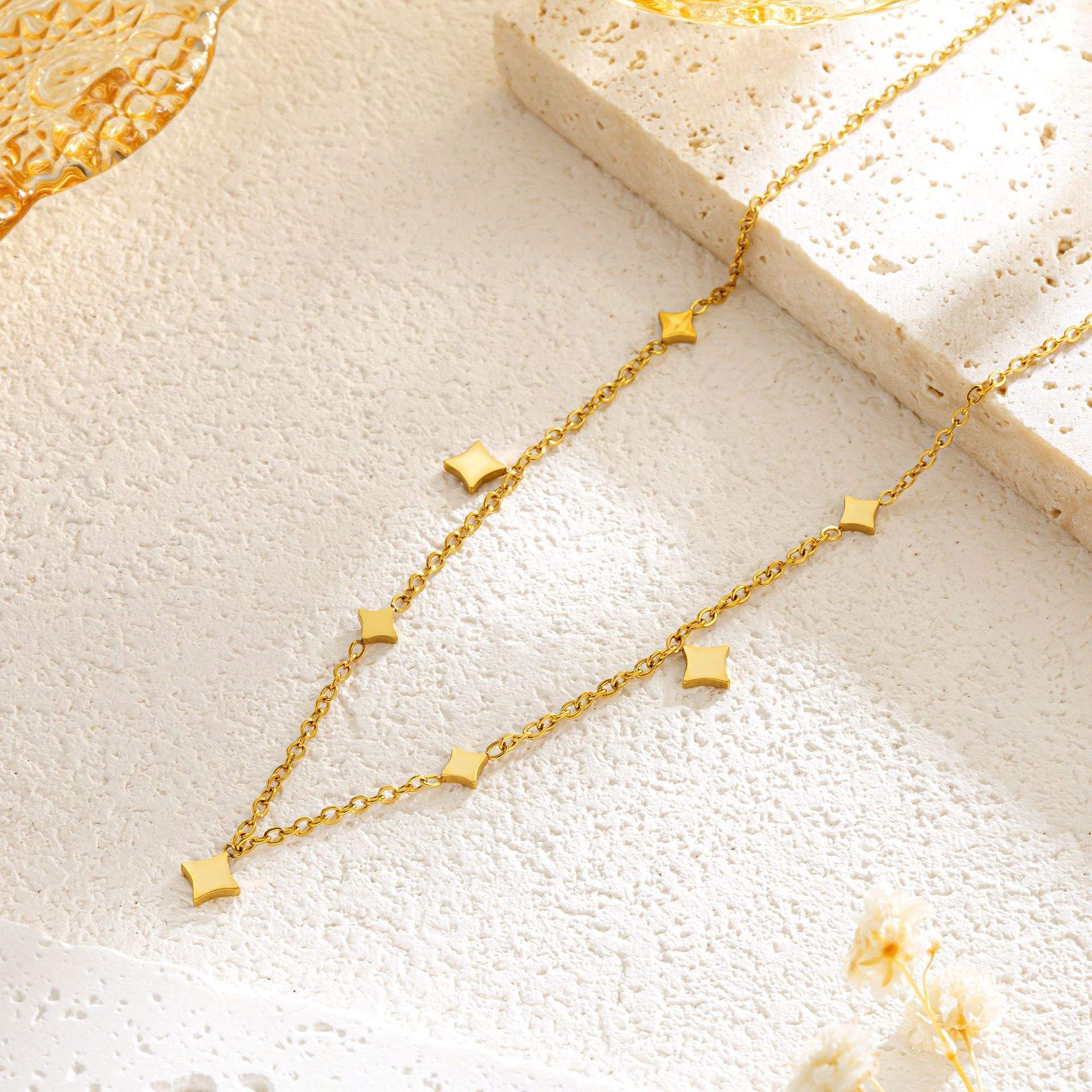 TEULRIP  Gold Plated Delicate Star Charm Stainless Steel Necklace for Girls