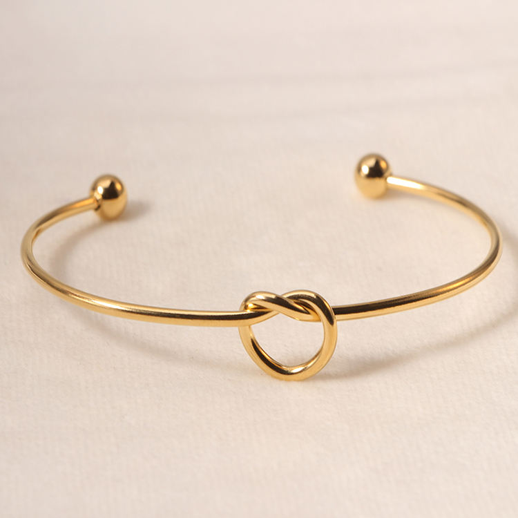 TEULRIP Gold Plated Stainless Steel Knot Open Bracelet for Women