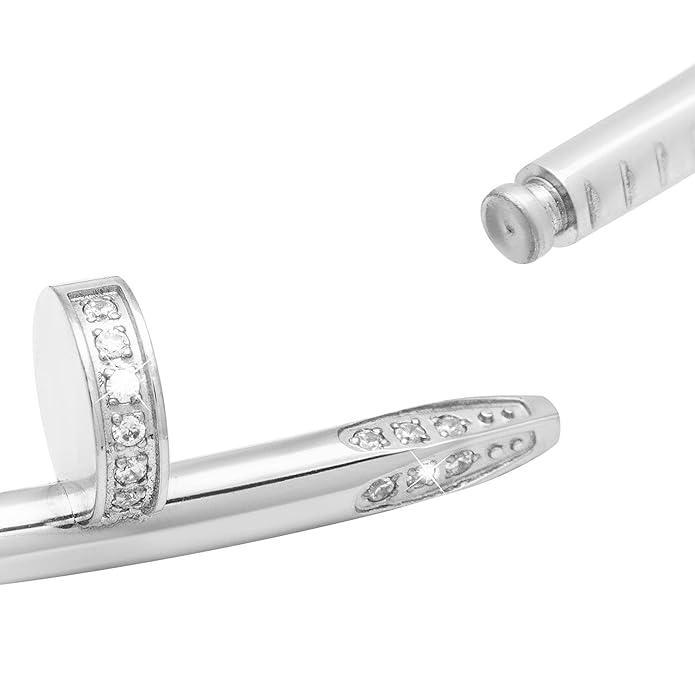 TEULRIP Silver Stainless Steel Nail Cuff Bracelet for Women