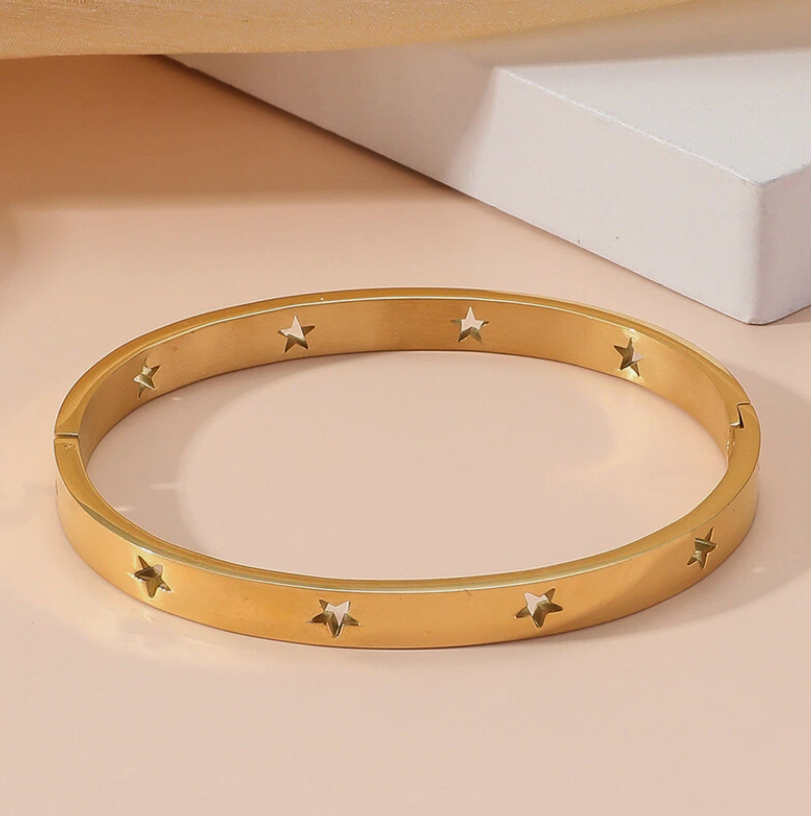 TEULRIP Stainless Steel Hollow Star Bracelet - Bangle for Women