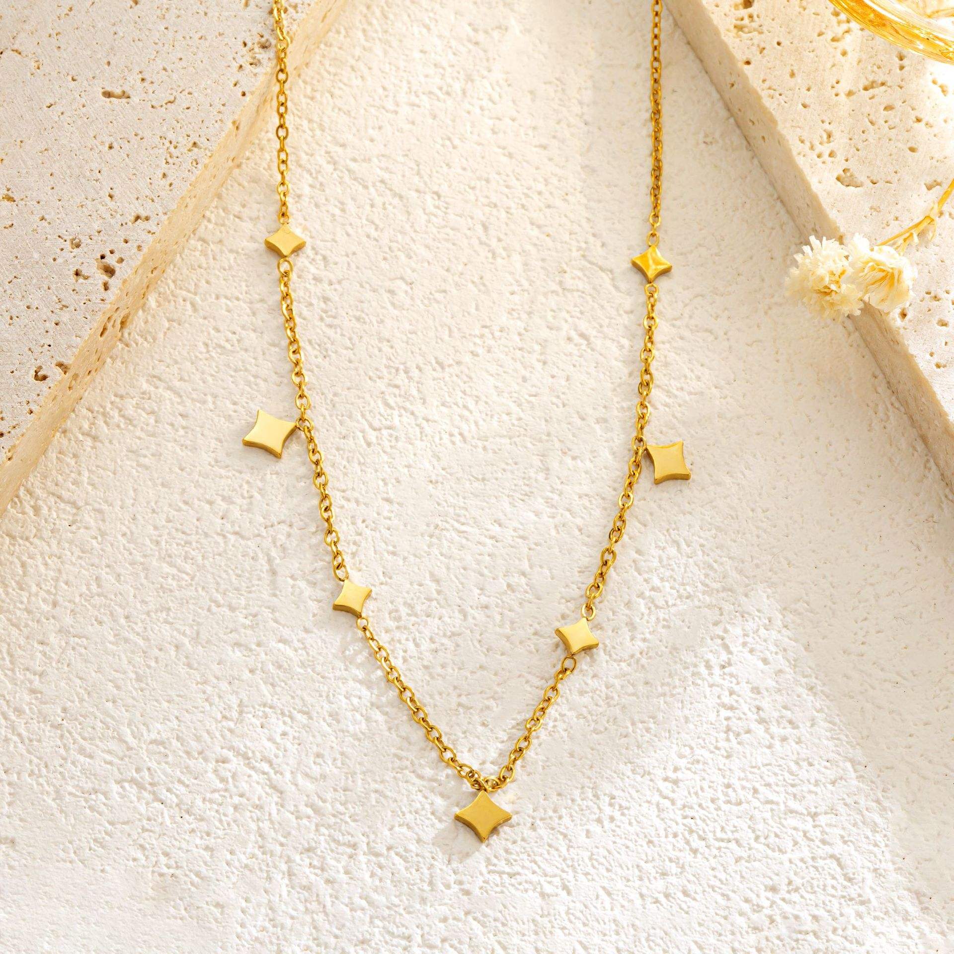 TEULRIP  Gold Plated Delicate Star Charm Stainless Steel Necklace for Girls