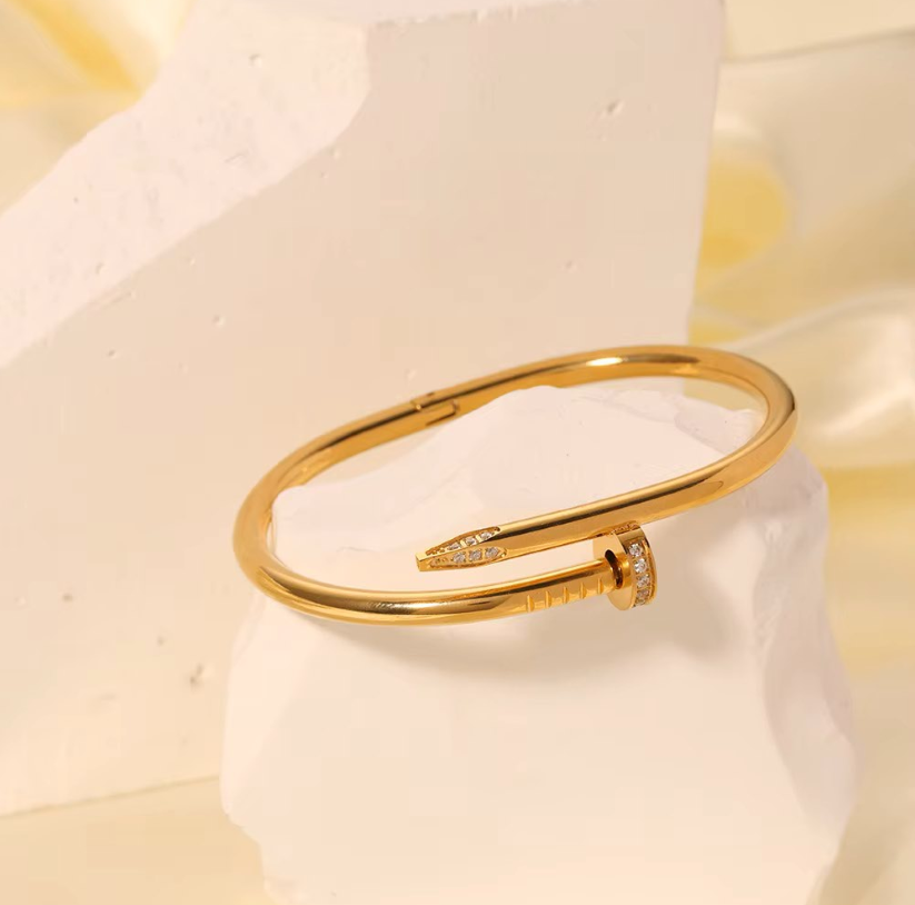 TEULRIP Gold Plated Stainless Steel Nail Cuff Bracelet for Women