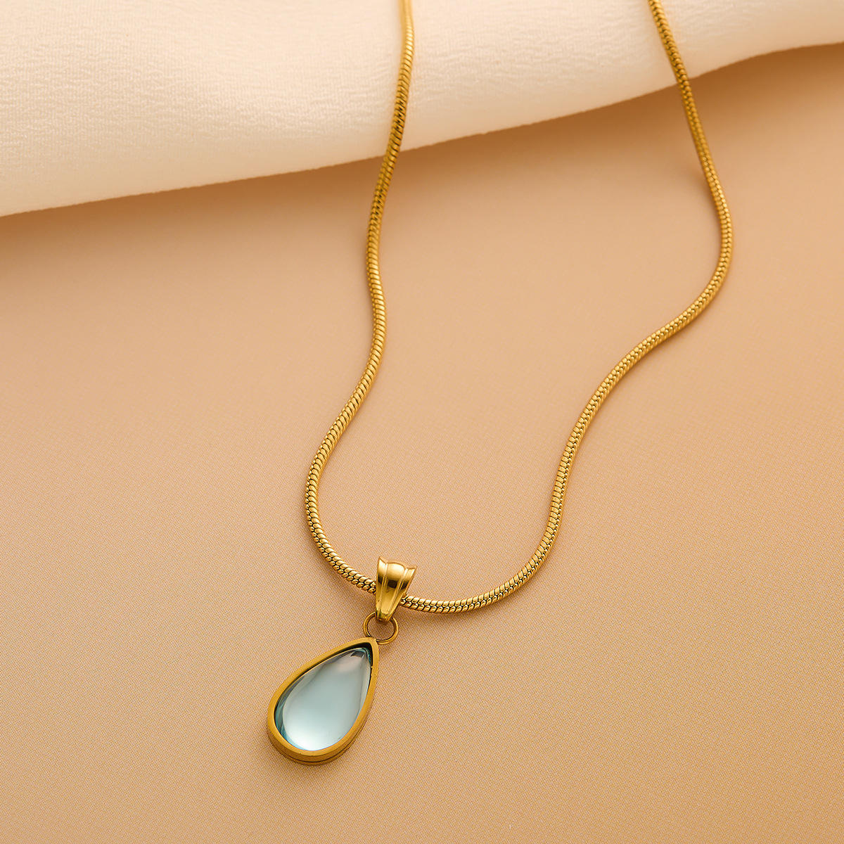 TEULRIP Blue Waterdrop Crystal, Gold Plated Stainless Steel Necklace for Women