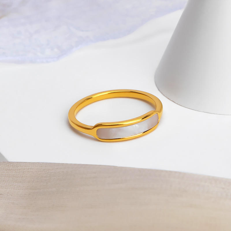 TEULRIP Anti Tarnish Gold Plated Stainless Steel Ring with White Shell Inlay