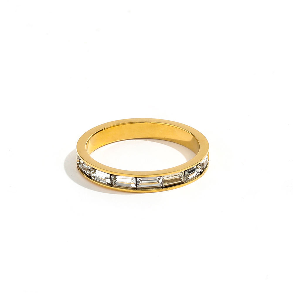 TEULRIP Anti Tarnish Gold, Silver & Rose Gold Rectangle Zircon Pave Surround Stainless Steel Ring