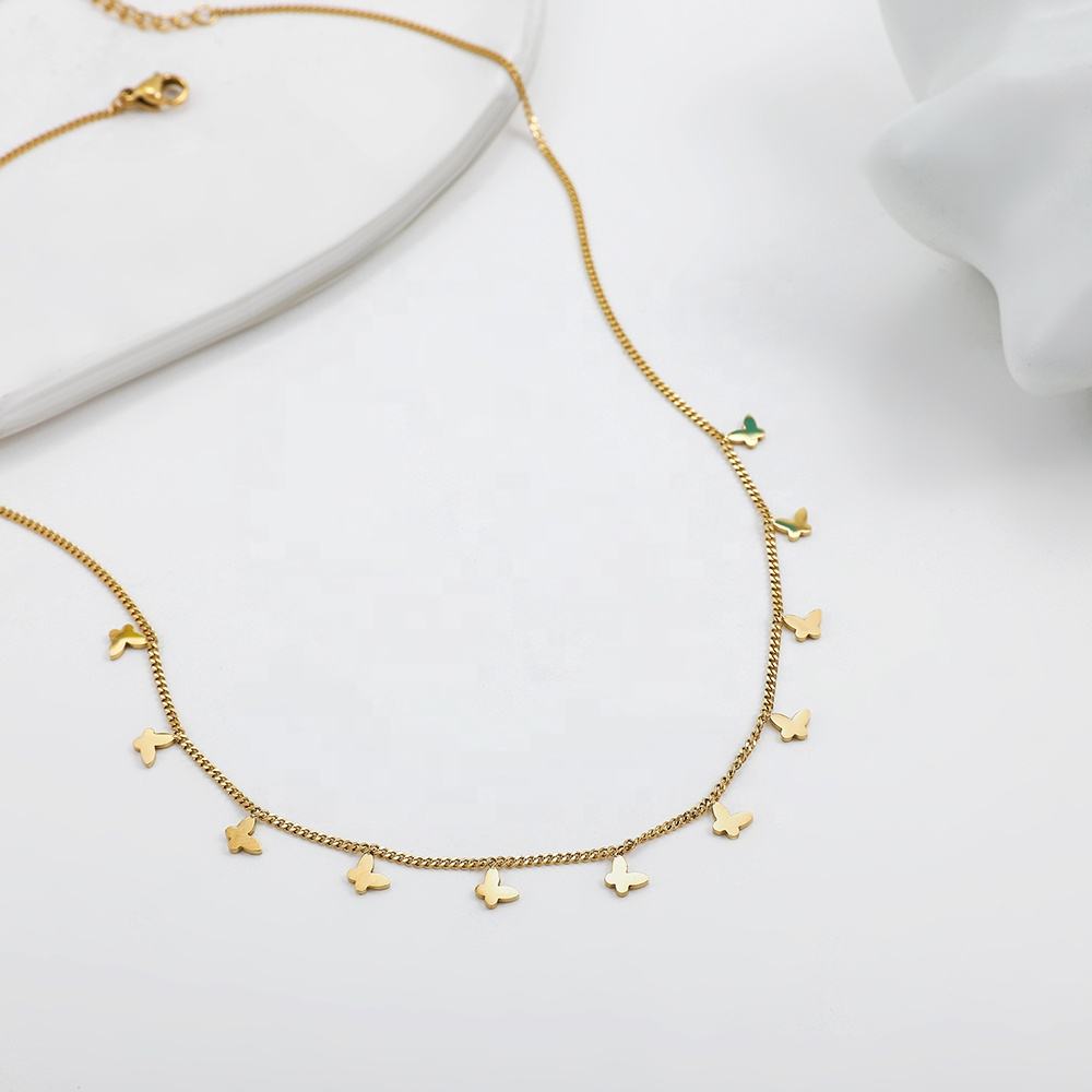 TEULRIP Multiple Butterfly Charms Titanium Steel Gold Plated Necklace for Women