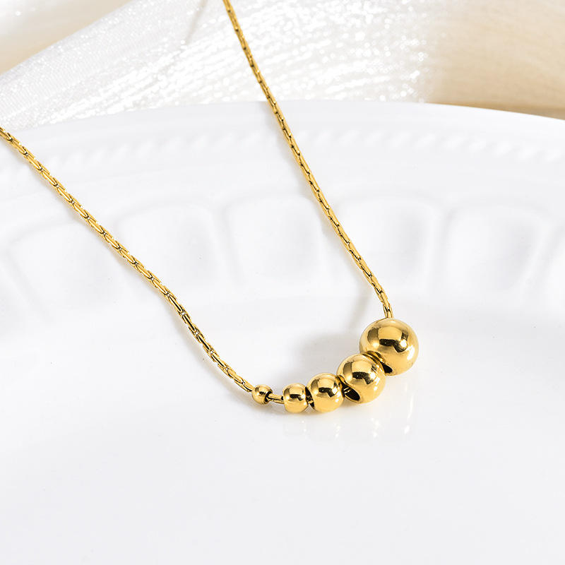 TEULRIP Gold Plated Stainless Steel Ball Beads Pendant Necklace for Women