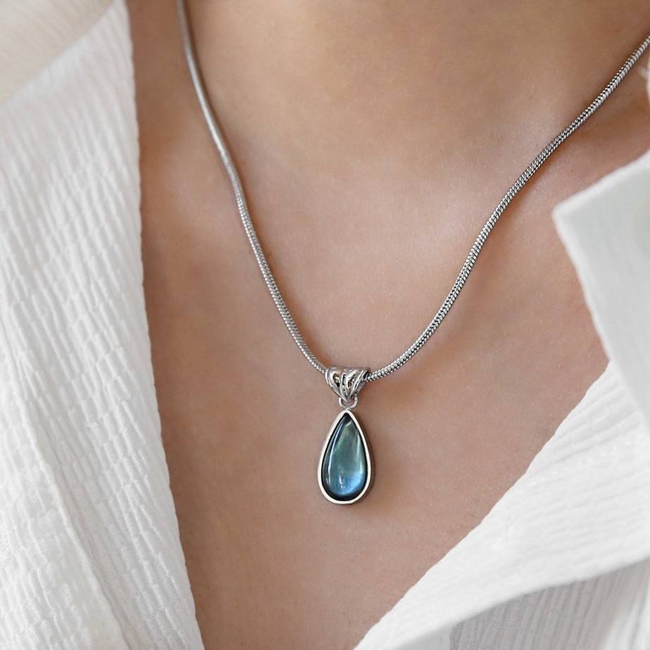 TEULRIP Blue Waterdrop Crystal, Silver Stainless Steel Chain Necklace for Women
