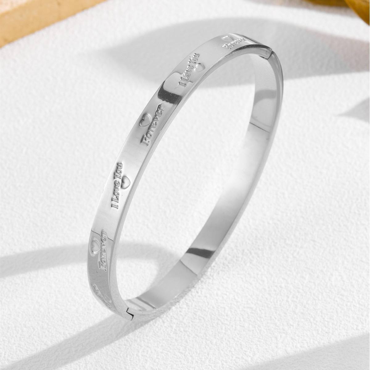 TEULRIP Stainless Steel "I Love You Forever" Designer Silver Bracelet Bangle for Women