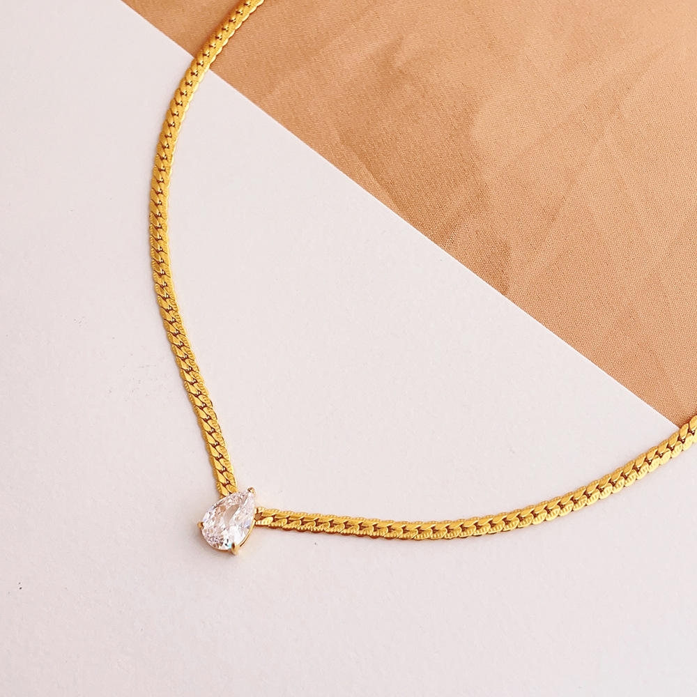 TEULRIP Gold Plated Stainless Steel Zircon Snake Chain Necklace for Girls & Women