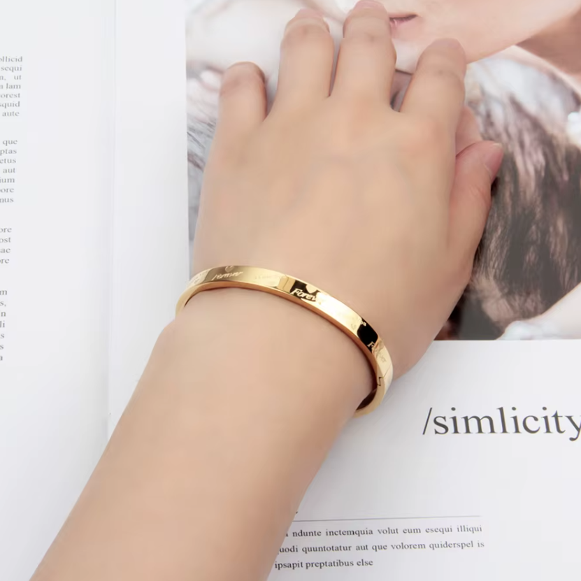 TEULRIP Gold Plated Stainless Steel "I Love You Forever" Designer Bracelet Bangle for Women