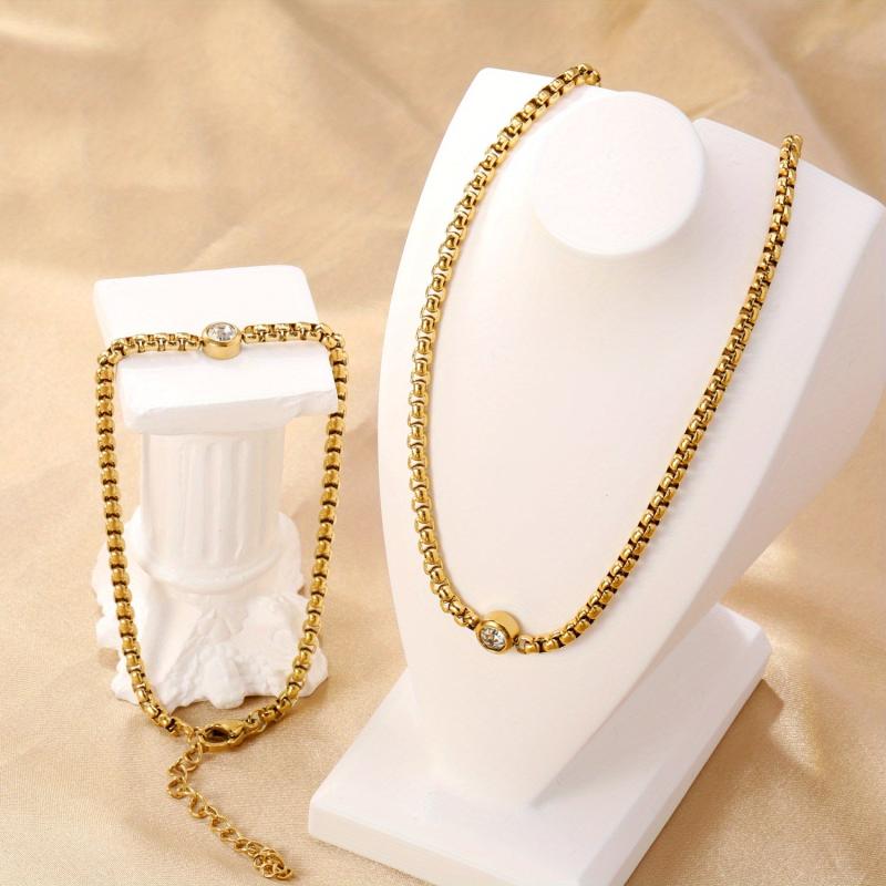 TEULRIP Anti Tarnish Combo for Her - Gold Plated Stainless Steel Zircon Chain Bracelet & Necklace for Women
