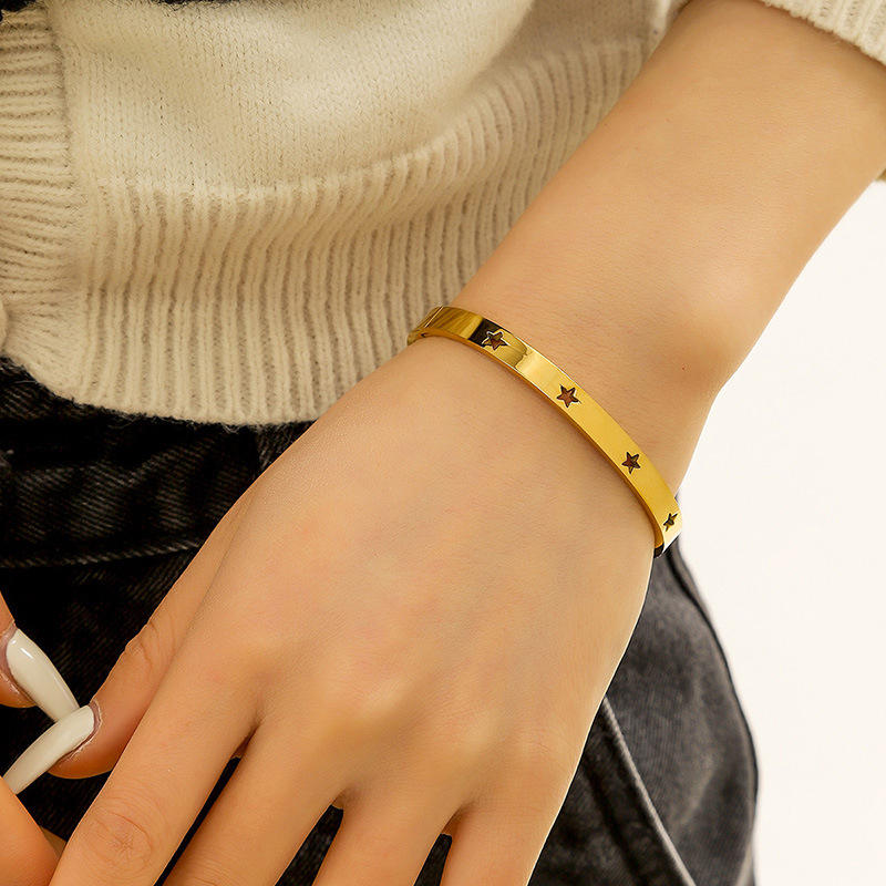 TEULRIP Stainless Steel Hollow Star Bracelet - Bangle for Women