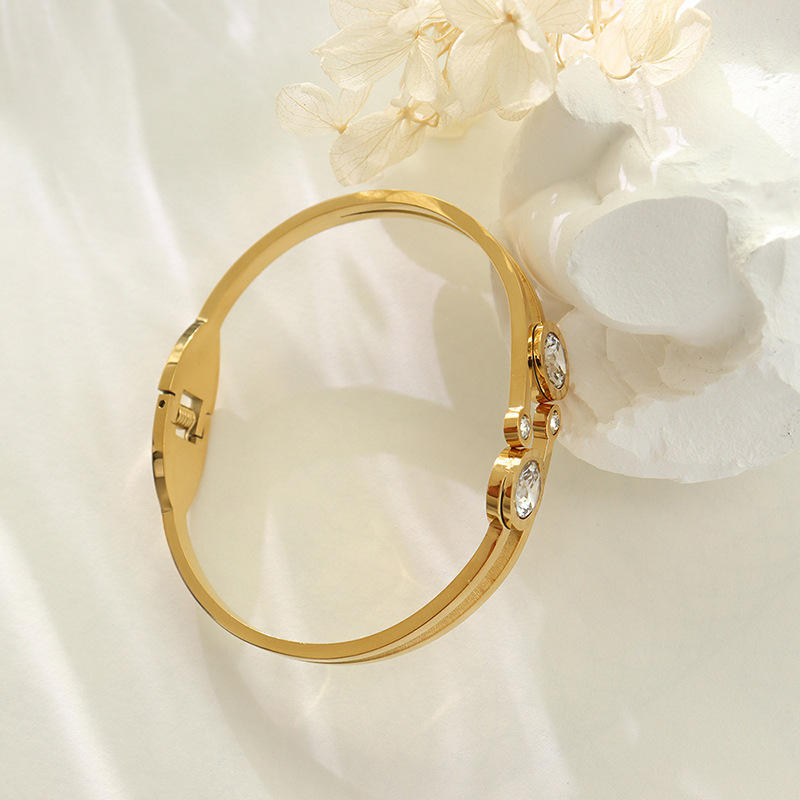 TEULRIP Stainless Steel Zirconia Roman Numeral Bangle Bracelet for Women