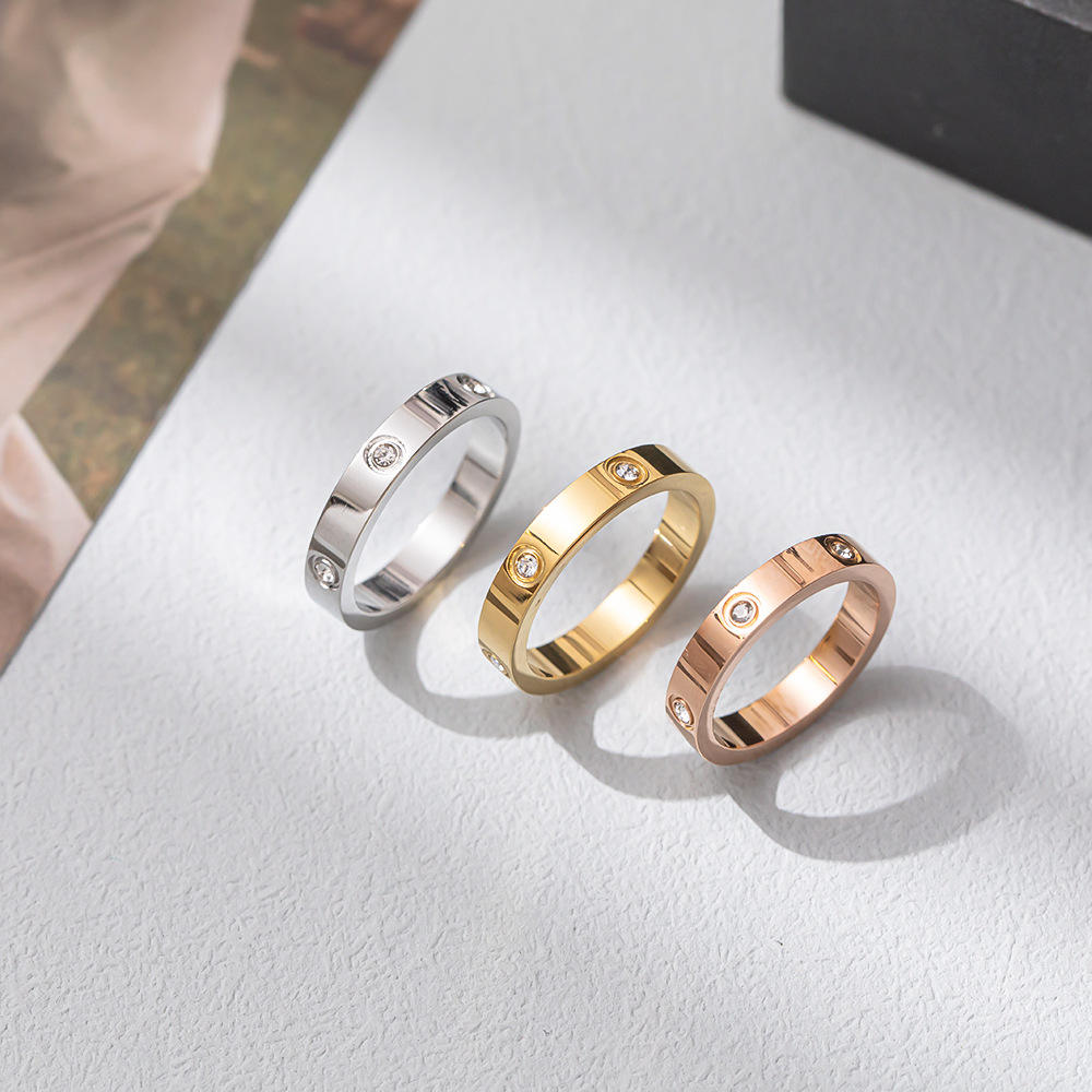 TEULRIP Anti Tarnish Gold, Silver & Rose Gold Minimal Design Zircon Stainless Steel Unisex Ring