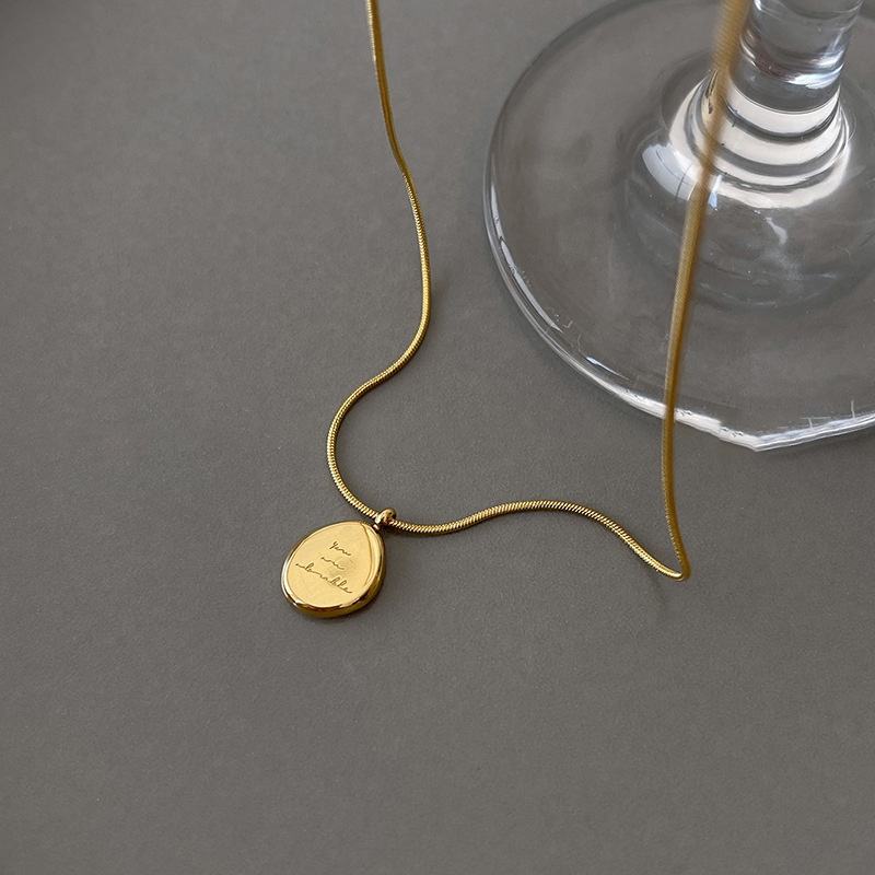 TEULRIP Gold Plated Stainless Steel Letter Pendant Necklace for Women