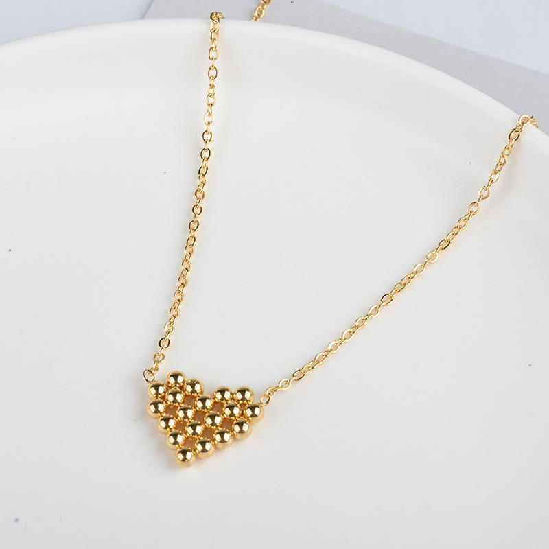 TEULRIP Gold Plated Stainless Steel Heart Beads Necklace for Women