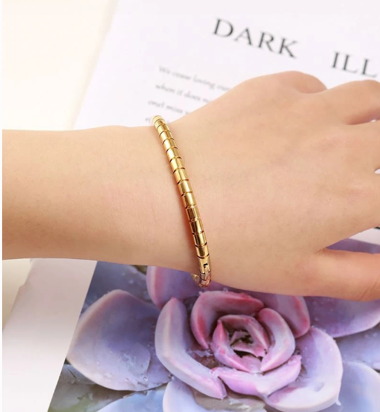 TEULRIP Gold Plated Stainless Steel Bamboo Design Bangle Bracelet for Women