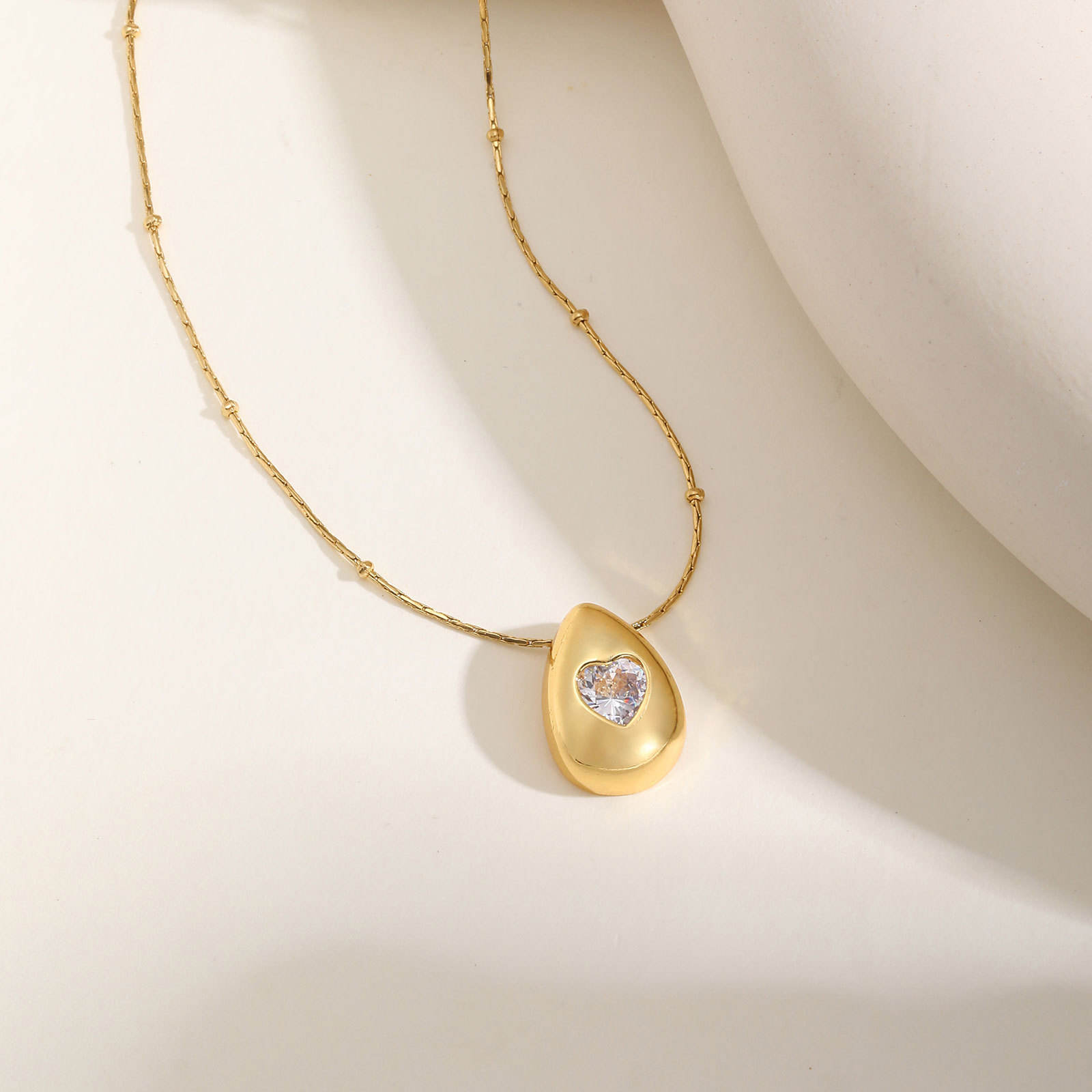 TEULRIP Gold Plated Stainless Steel Water Droplet Pendant Necklace for Women