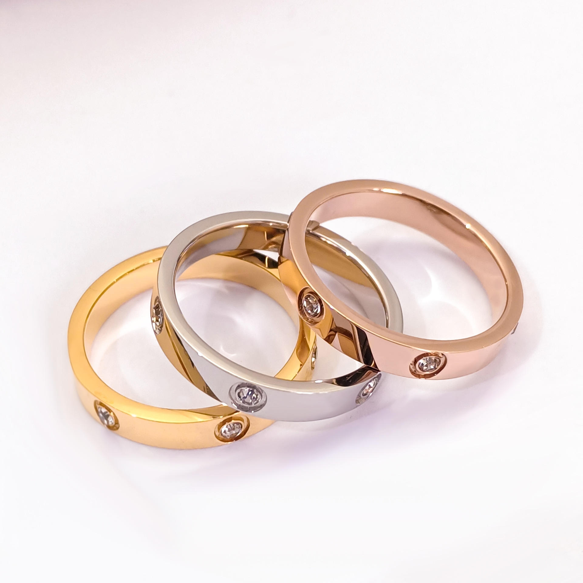 TEULRIP Anti Tarnish Gold, Silver & Rose Gold Minimal Design Zircon Stainless Steel Unisex Ring