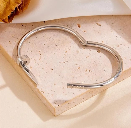 TEULRIP Silver Stainless Steel Nail Cuff Bracelet for Women