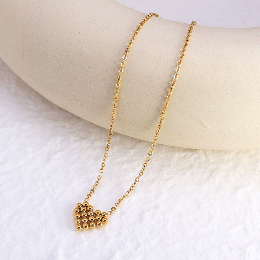 TEULRIP Gold Plated Stainless Steel Heart Beads Necklace for Women