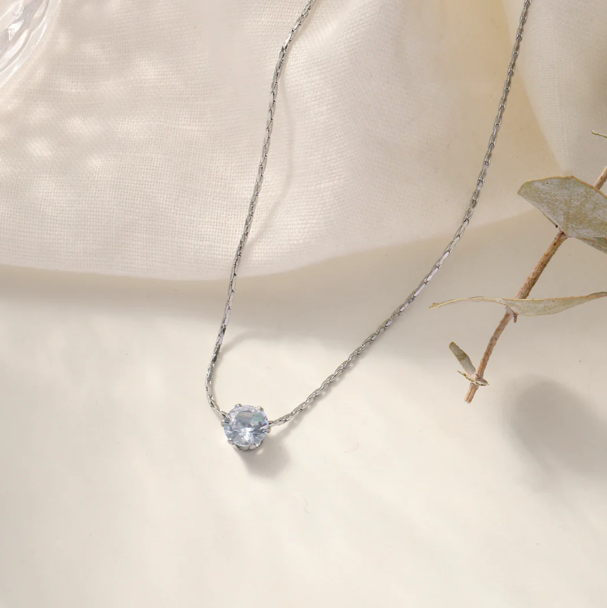 TEULRIP AStainless Steel Diamond Zircon Silver Necklace for Women