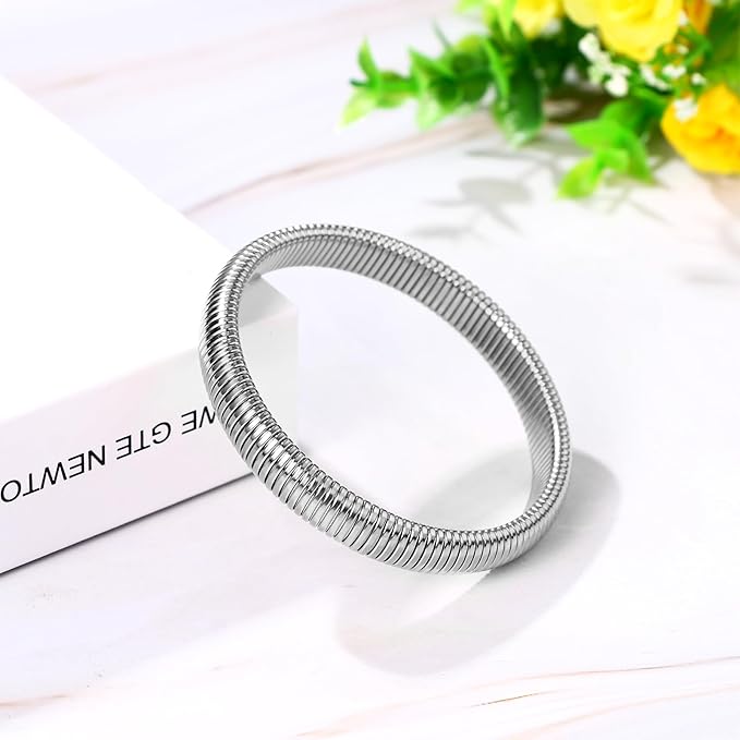 TEULRIP Stainless Steel Silver Elastic Stripe Bracelet