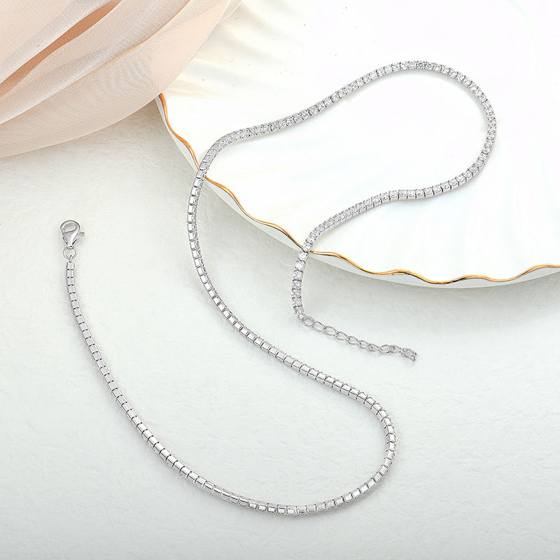 TEULRIP Stainless Steel with Cubic Diamond Zirconia Silver Tennis Choker Necklace