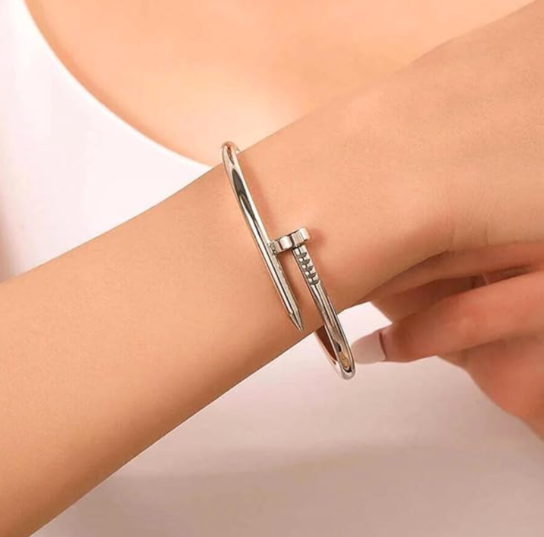 TEULRIP Silver Stainless Steel Nail Cuff Bracelet for Women