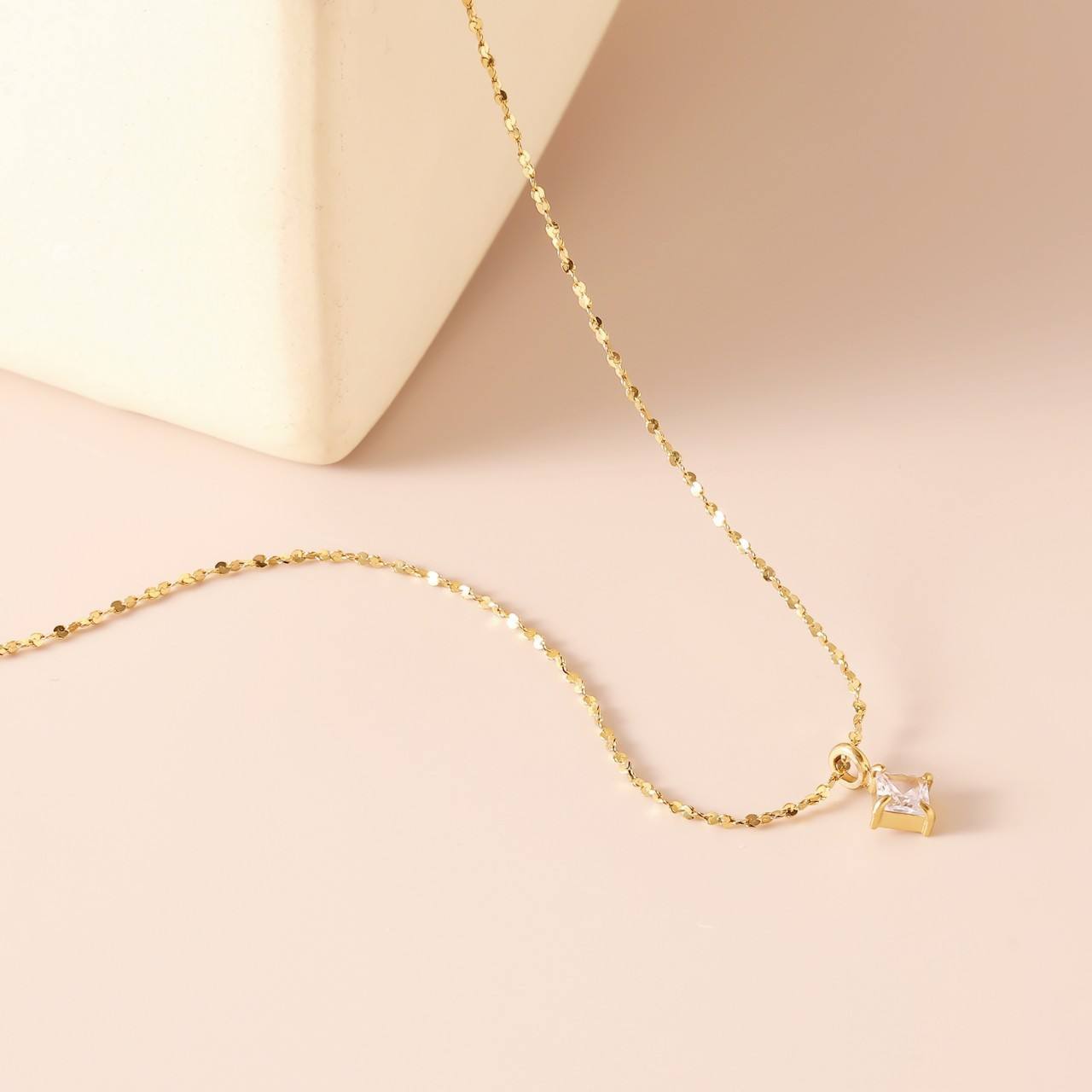 TEULRIP  Gold Plated Stainless Steel Diamond Cube Shaped Necklace for Women