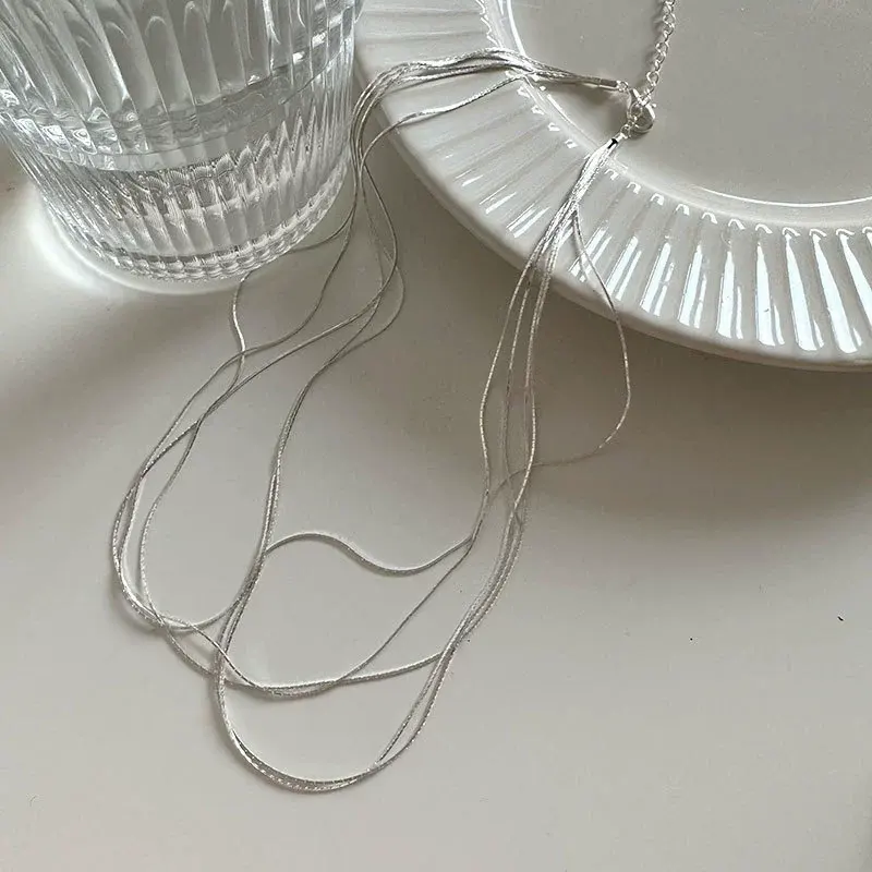 TEULRIP Silver Stainless Steel Multi-Layer Link Chain Necklace for Women