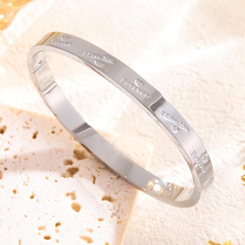TEULRIP Stainless Steel "I Love You Forever" Designer Silver Bracelet Bangle for Women