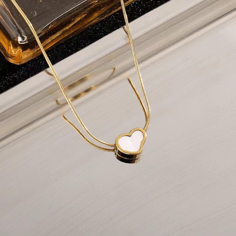 TEULRIP Gold Plated Heart Charm Stainless Steel Necklace for Women