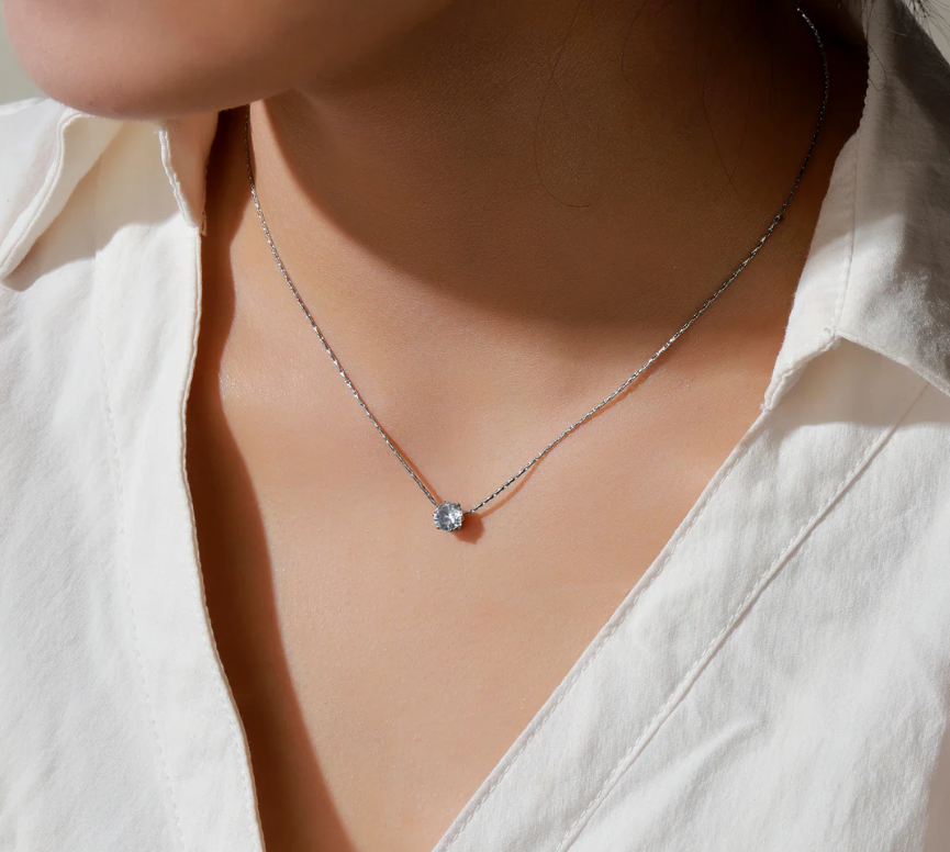 TEULRIP AStainless Steel Diamond Zircon Silver Necklace for Women