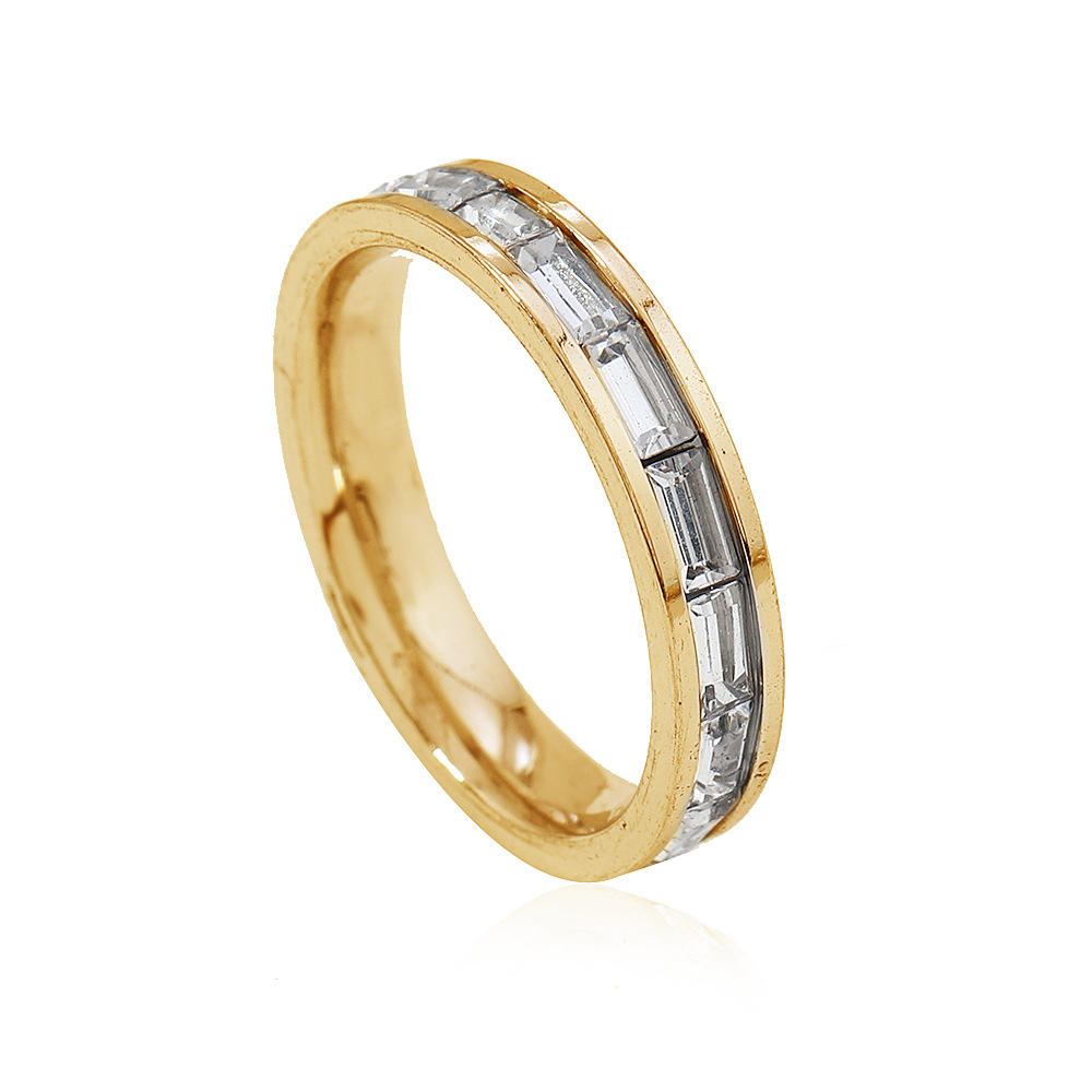TEULRIP Anti Tarnish Gold, Silver & Rose Gold Rectangle Zircon Pave Surround Stainless Steel Ring