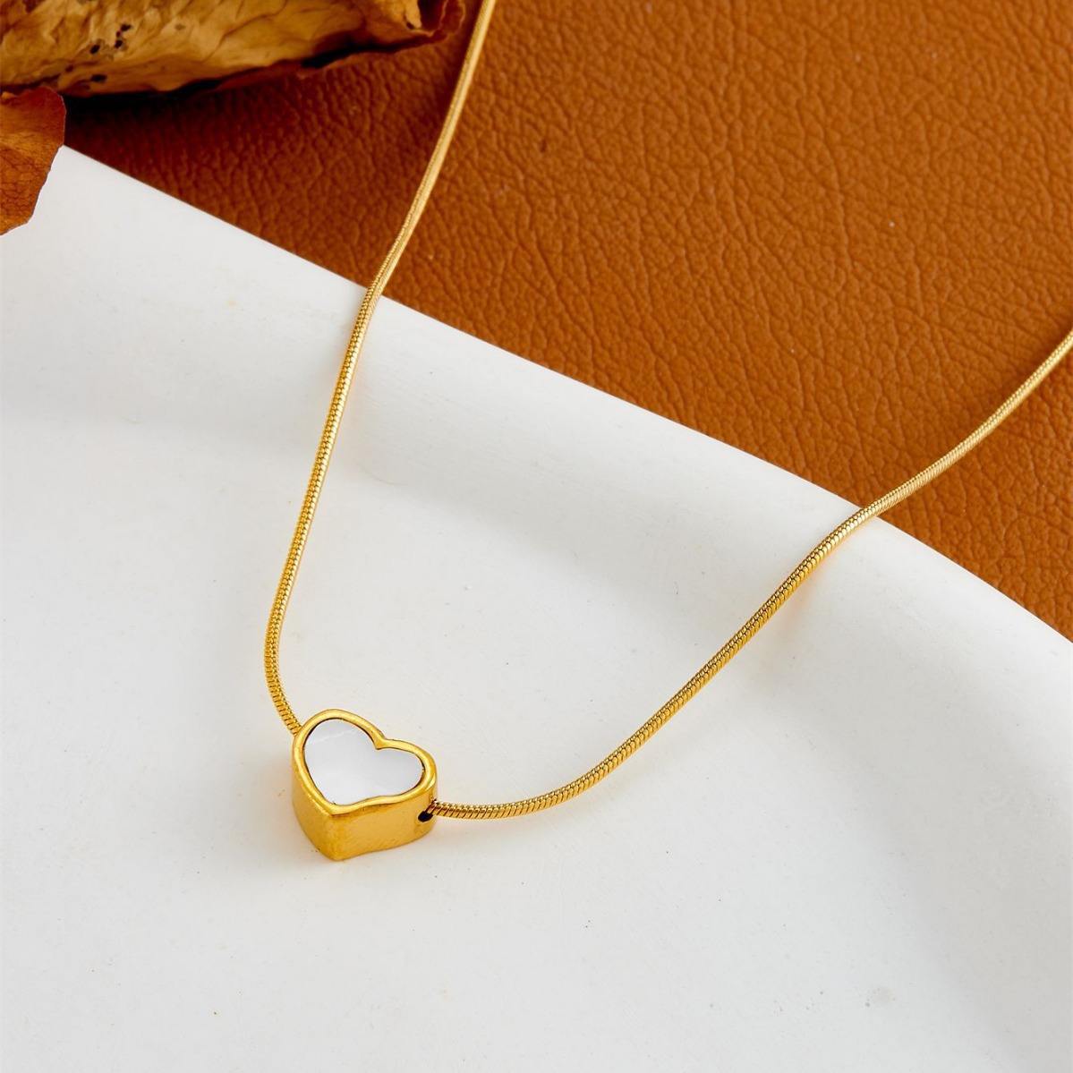 TEULRIP Gold Plated Heart Charm Stainless Steel Necklace for Women