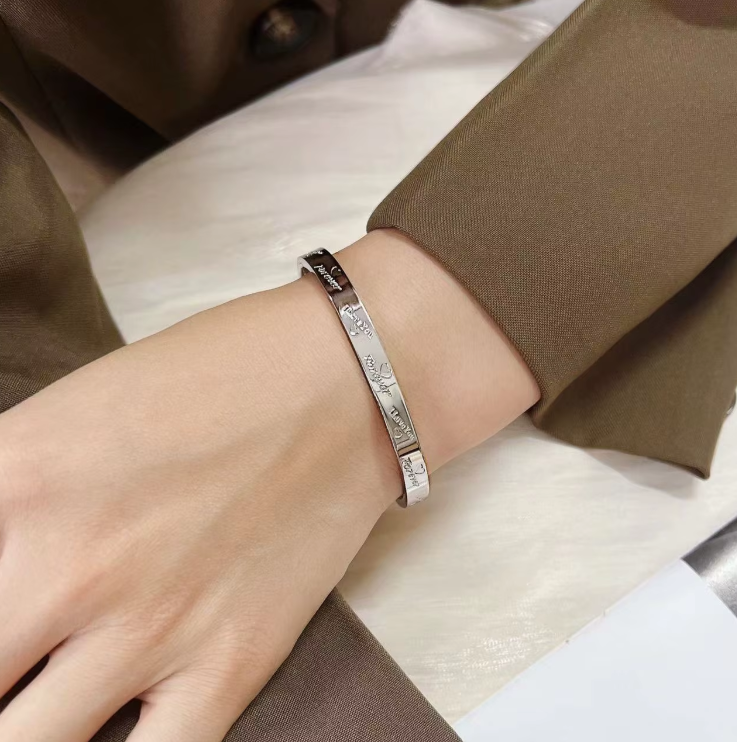 TEULRIP Stainless Steel "I Love You Forever" Designer Silver Bracelet Bangle for Women